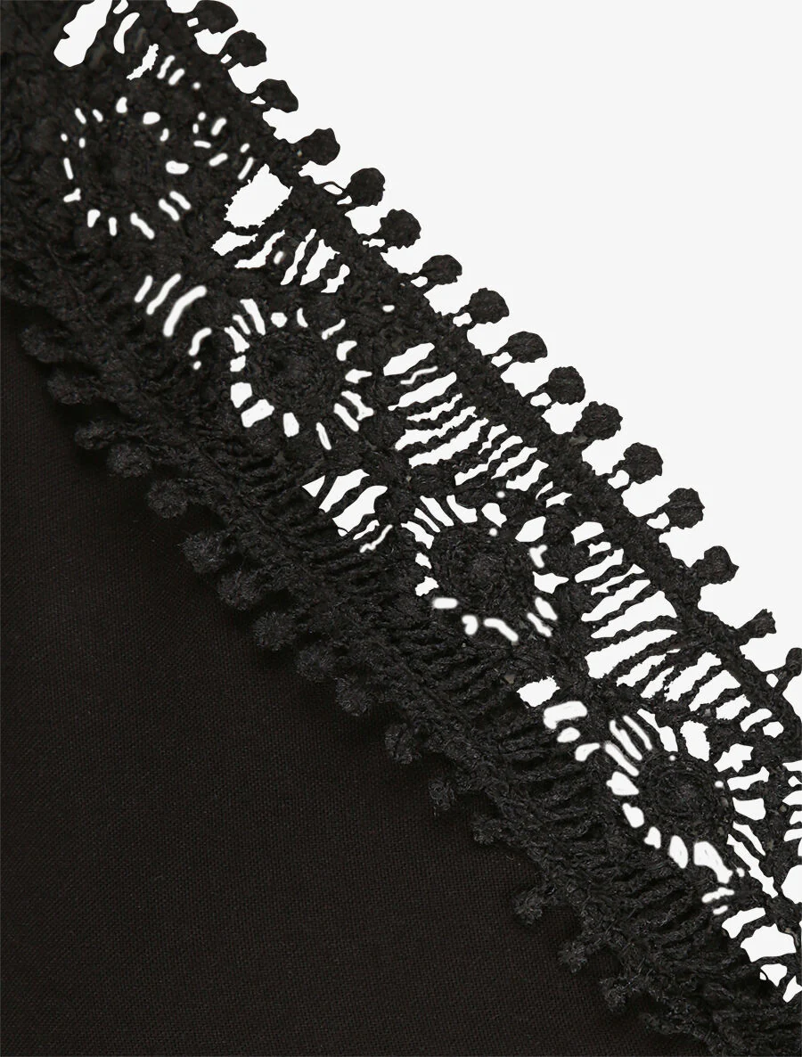 Lange V-hals kanten jurk - Zwart - Image 3