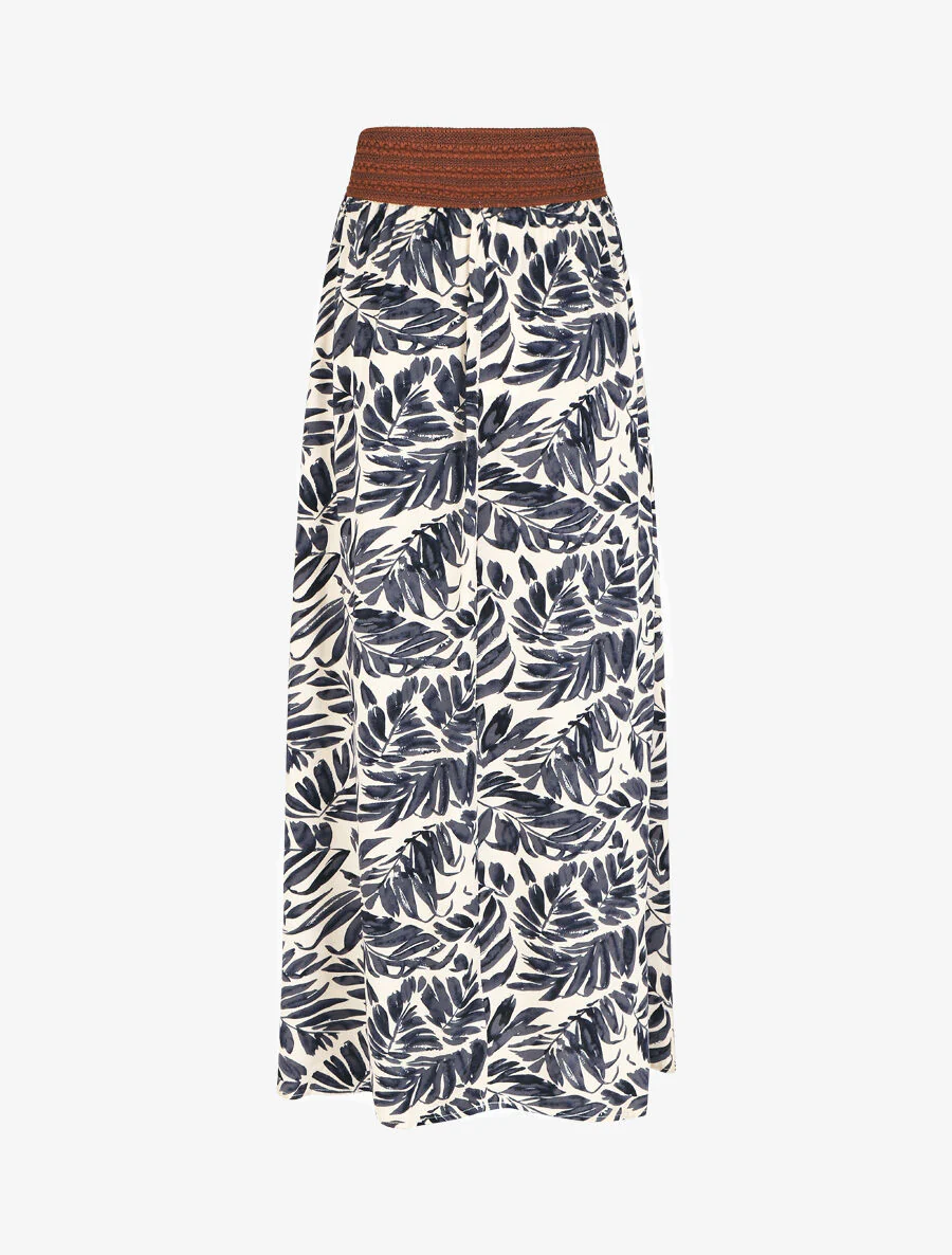Lange wijduitlopende rok met bladmotief - Donkerblauw - Image 2