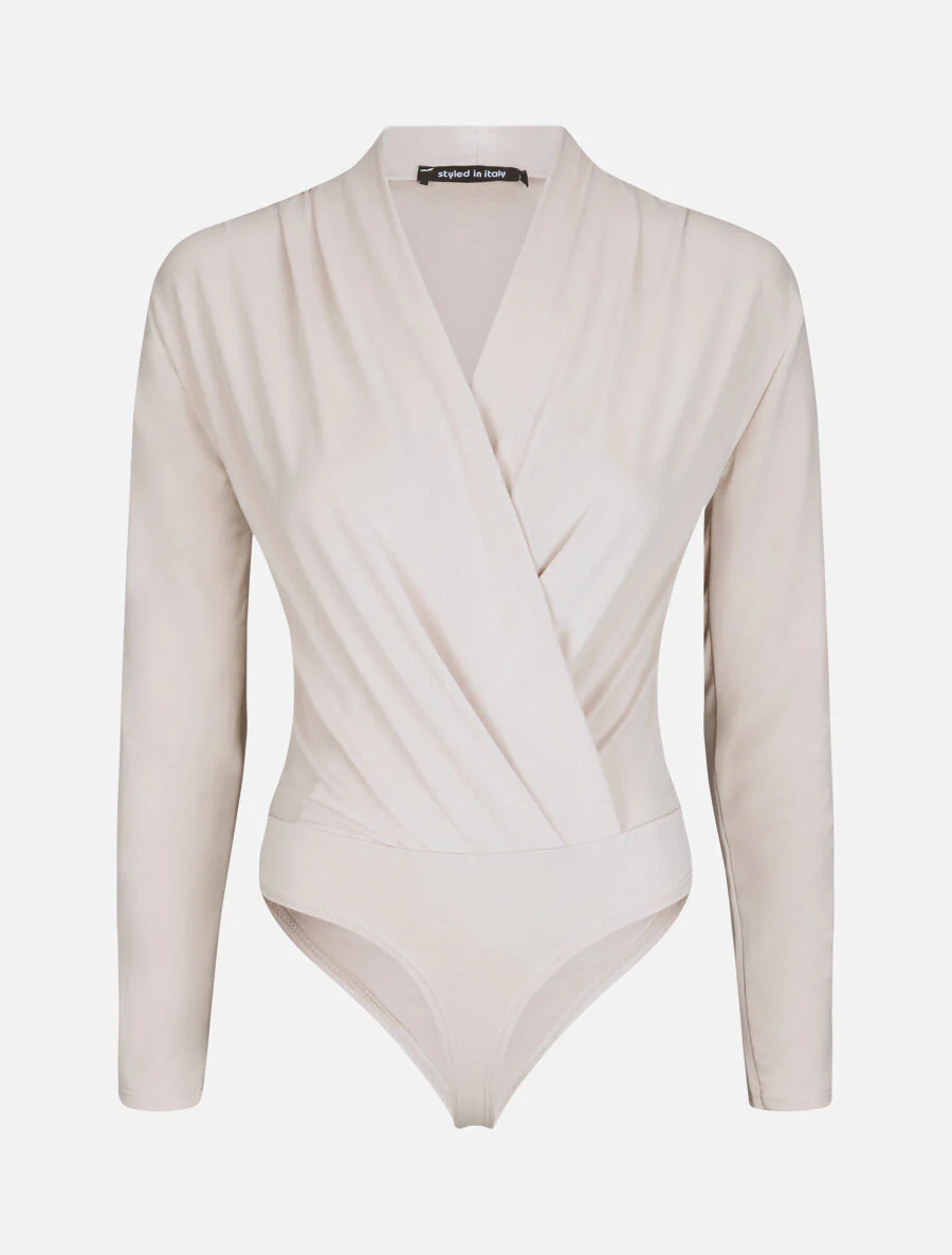 Draped body met overslagkraag - Beige