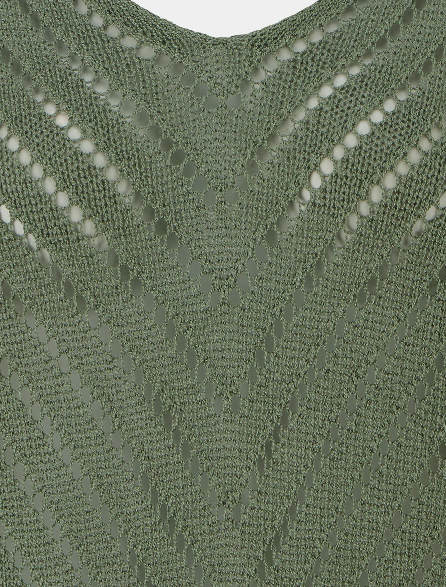 Lichte gebreide trui met V-hals - Kaki - Image 3
