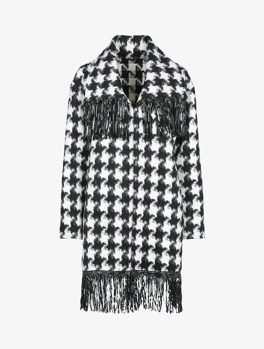 Lichte jas met print en franjes - Wit