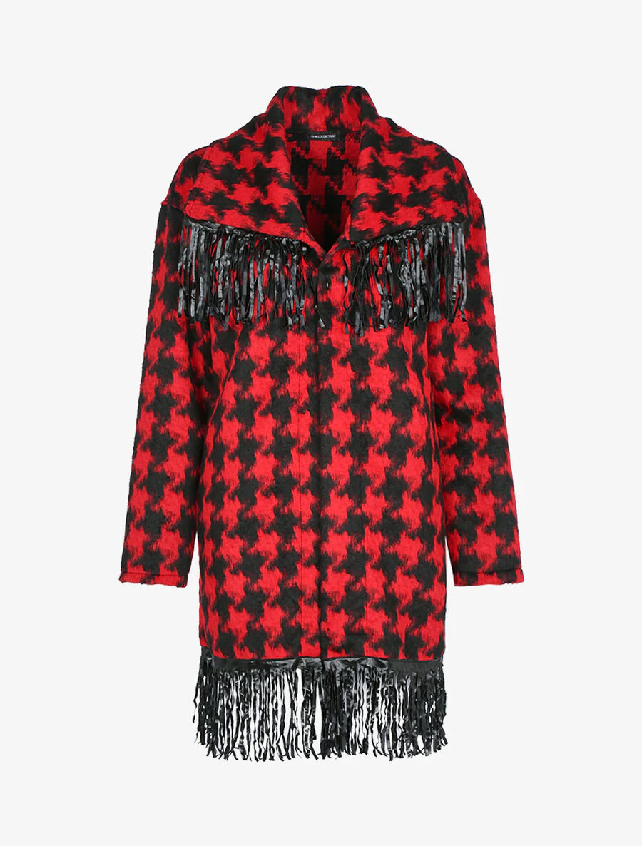 Lichte jas met print en franjes - Rood