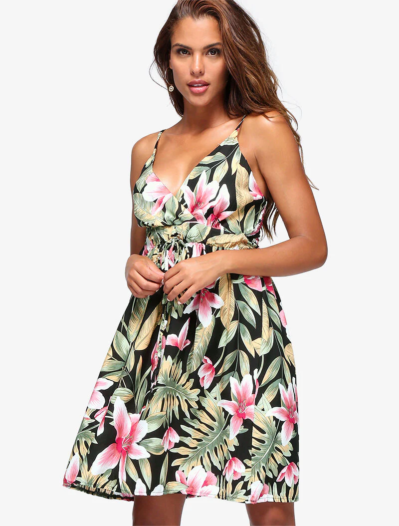 Lichte jurk met bloemenprint - zwart - Image 3
