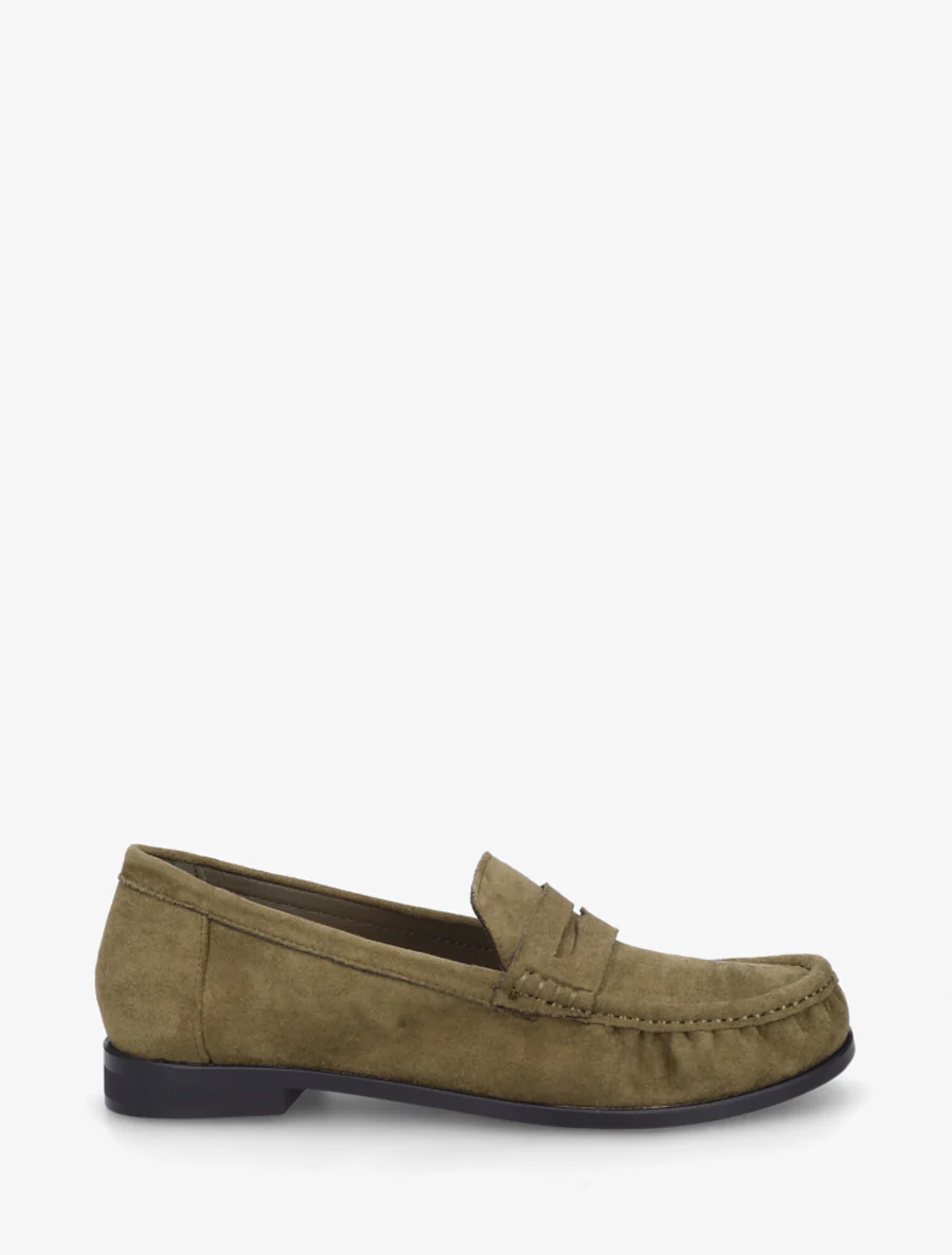Loafers in suèdine met geplooid effect - Kaki