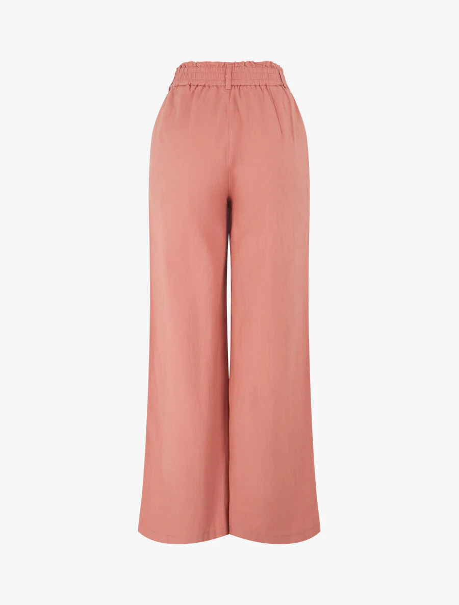 Losvallende broek in linnenlook met 2 knopen - Oudroze - Image 2