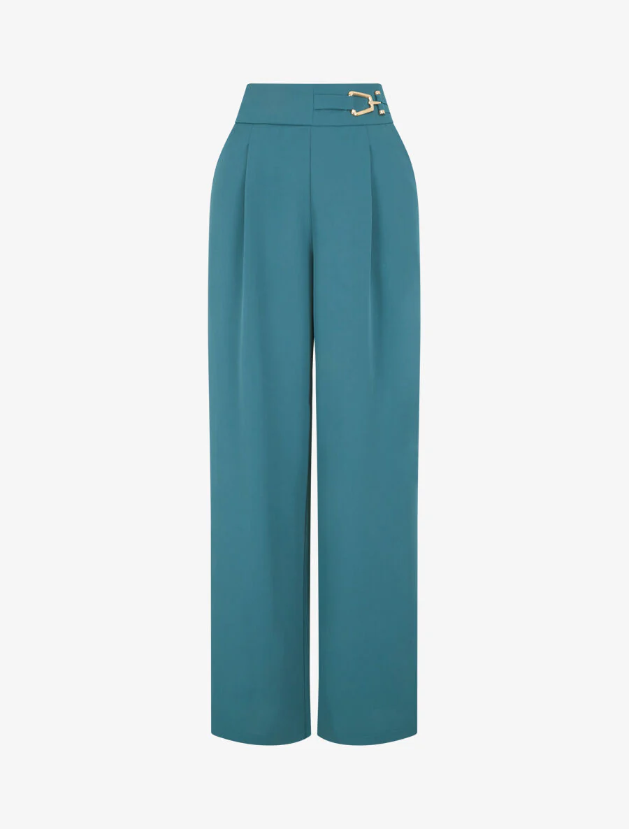 Losvallende broek met goudkleurig detail - Blauwgroen
