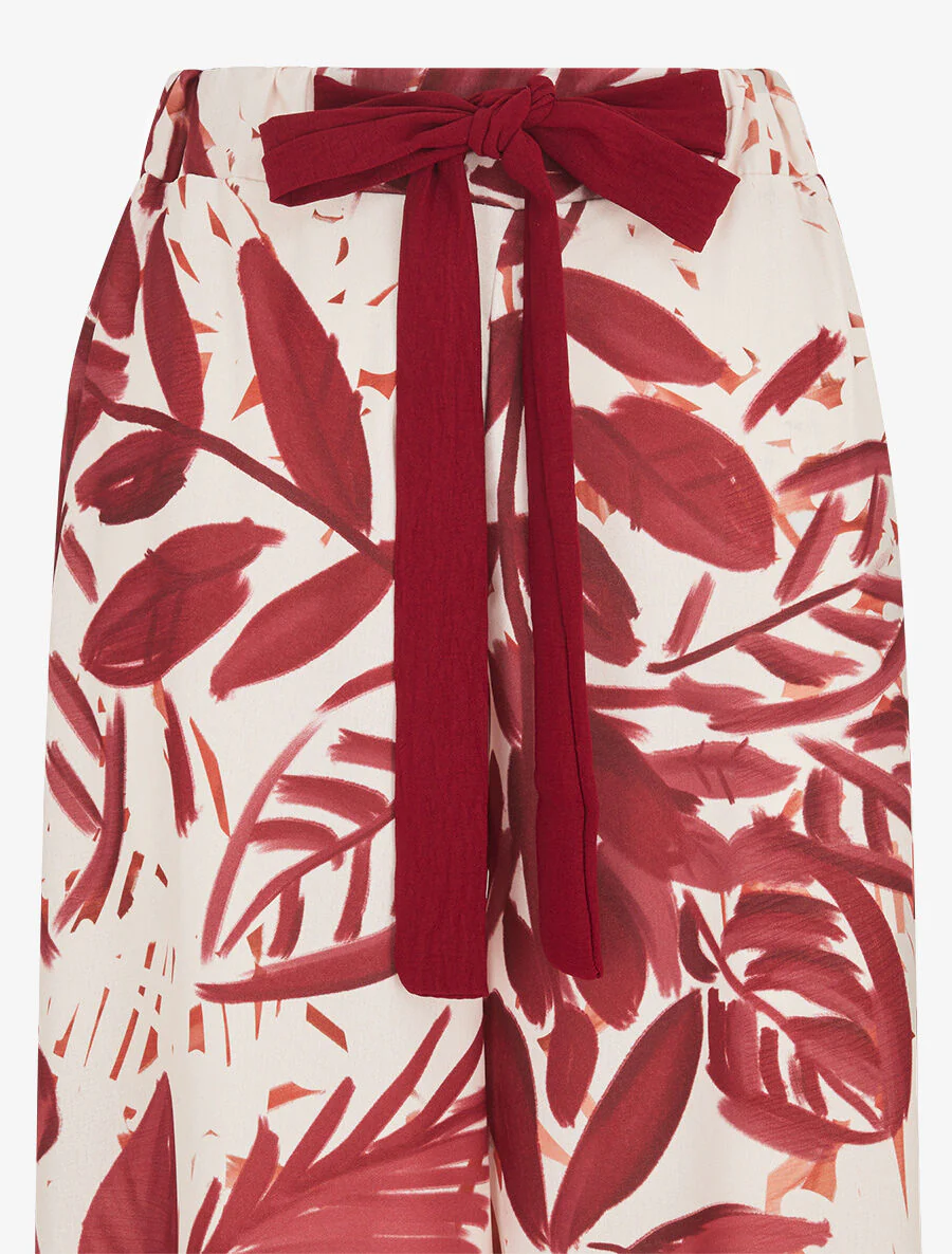 Losvallende broek met hoge taille en bladprint - Bordeauxrood - Image 3