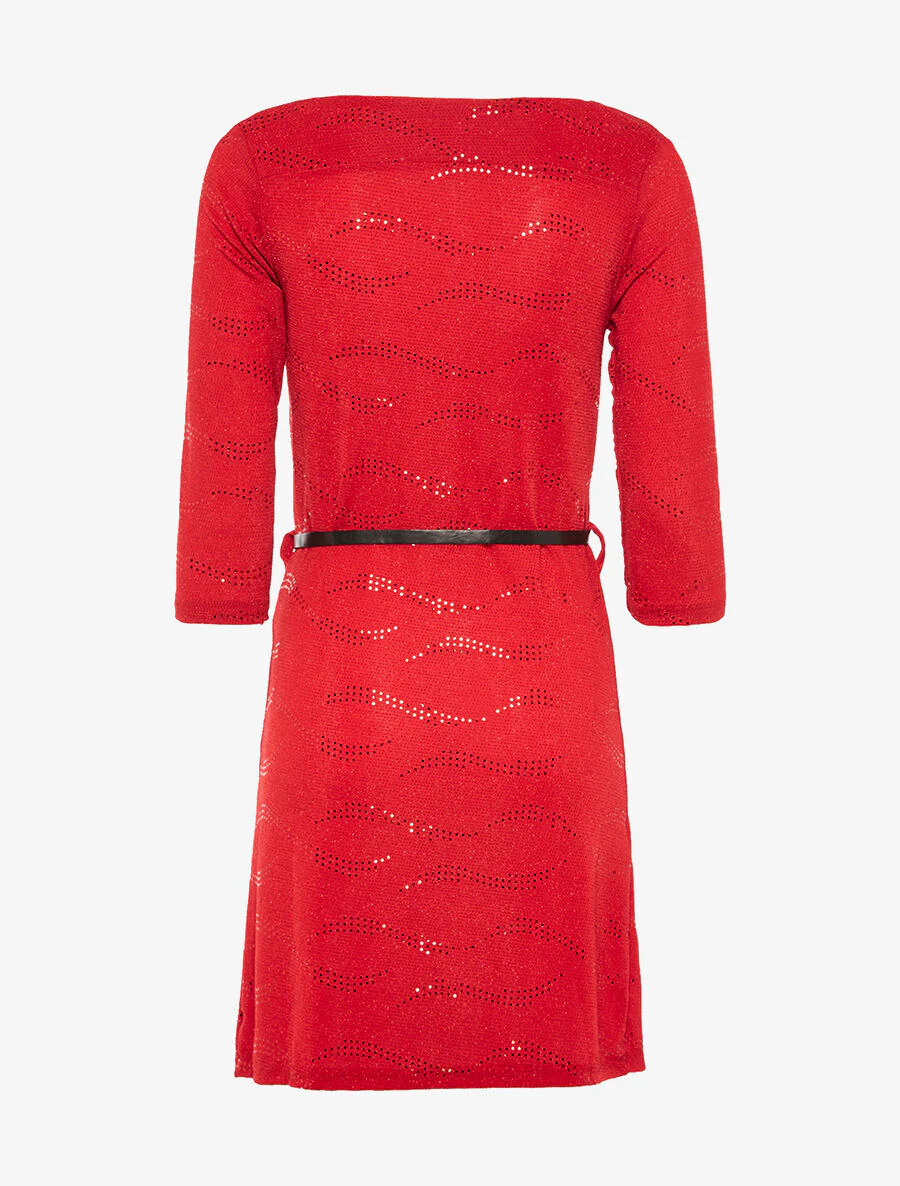 Lovertjesjurk met watervalhals - Rood - Image 2