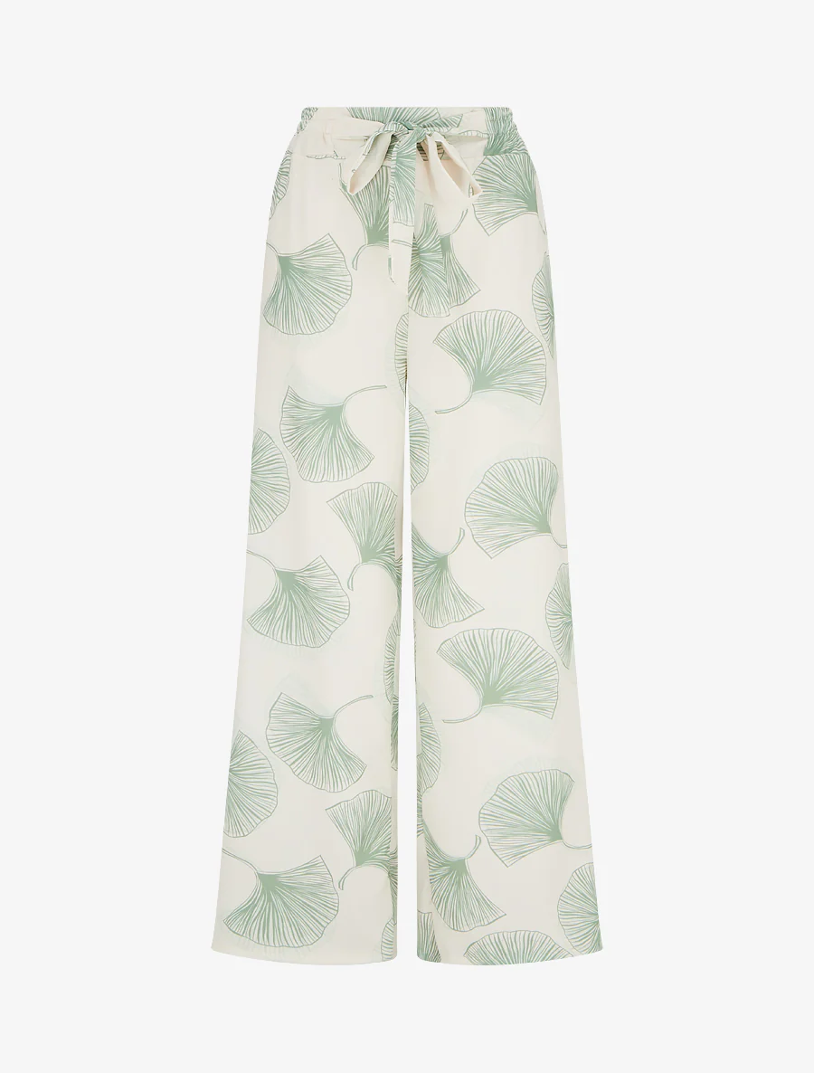 Luchtige broek met ginko-print - Kaki