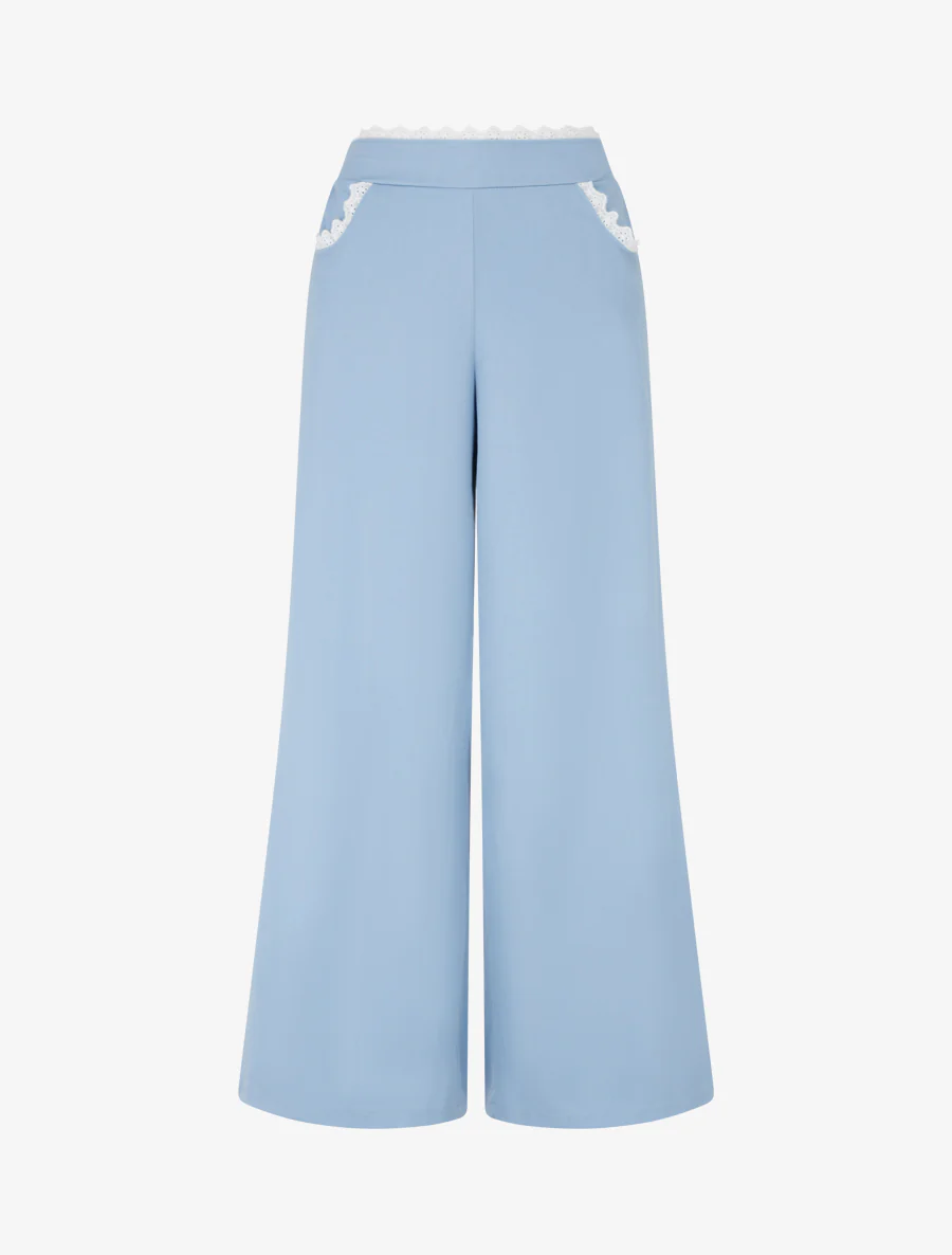 Luchtige broek met kant - Lichtblauw