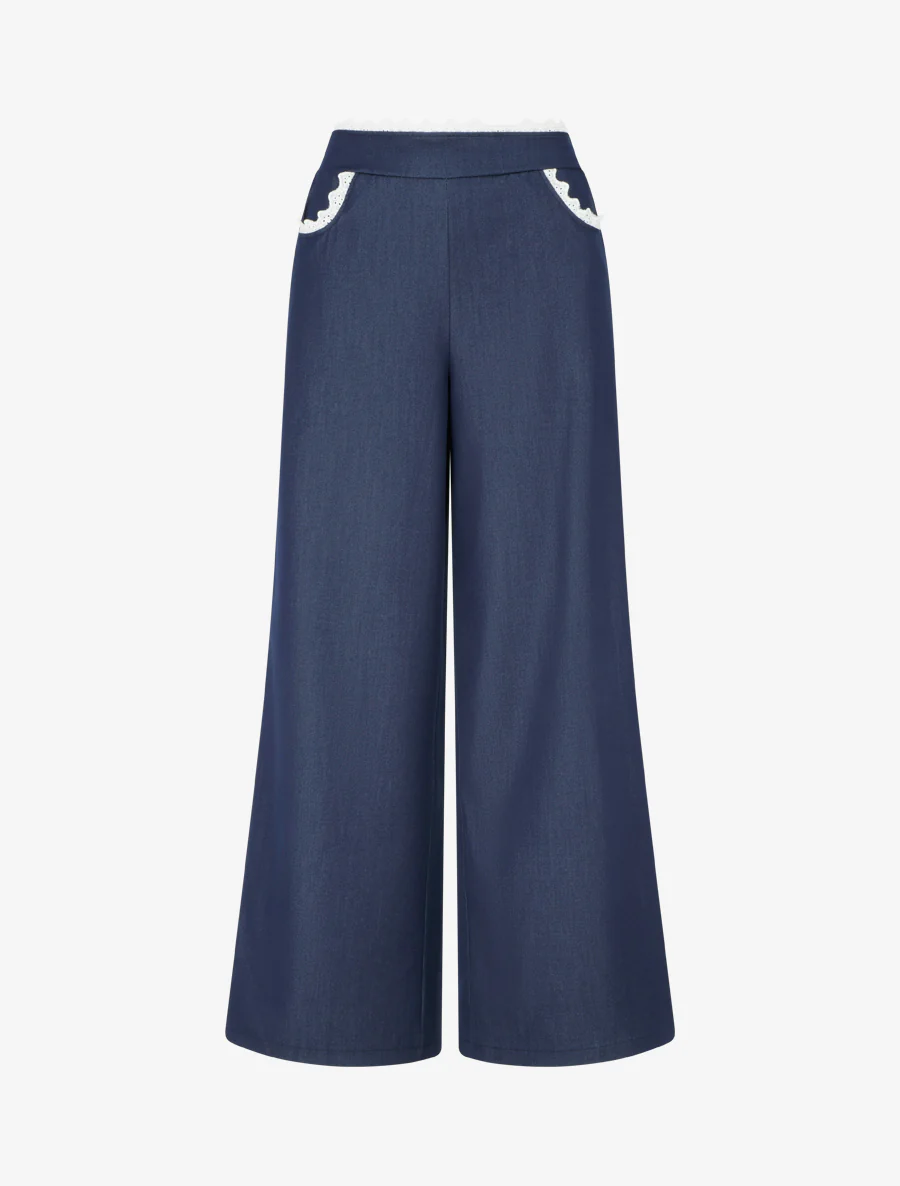 Luchtige broek met kant - Ongerept blauw