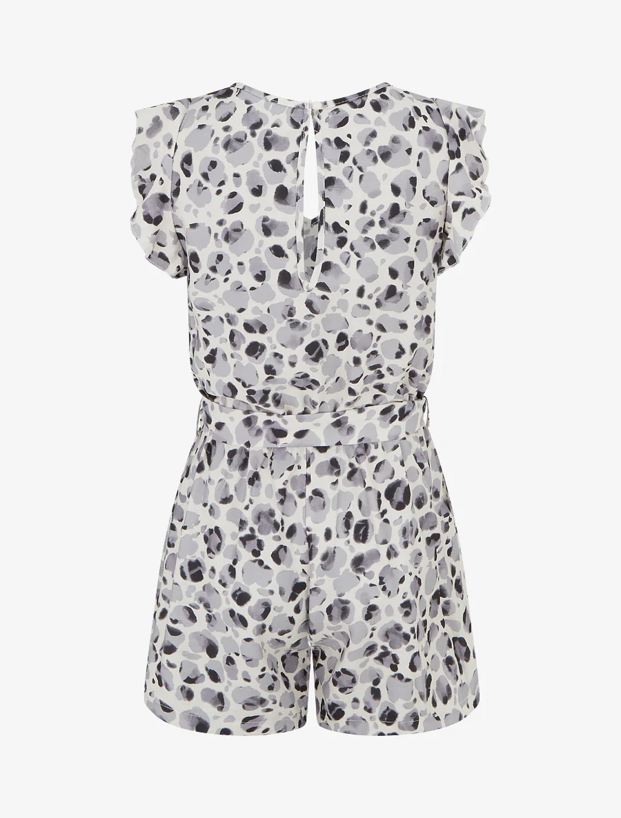 Luipaardprint playsuit met ruches mouwen - Grijs - Image 2