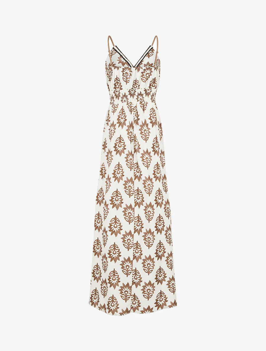 Maxi-jurk met bloemenprint in elastische taille - Kameel - Image 2