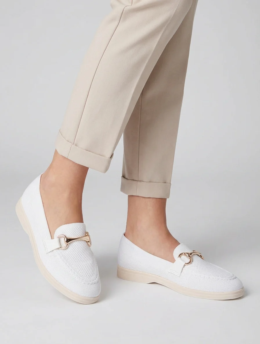 Mesh loafers met decoratieve gesp - Wit - Image 5