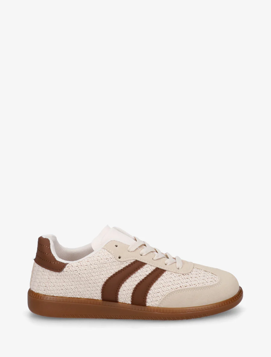 Meshsneakers met contrasterende strepen - Beige