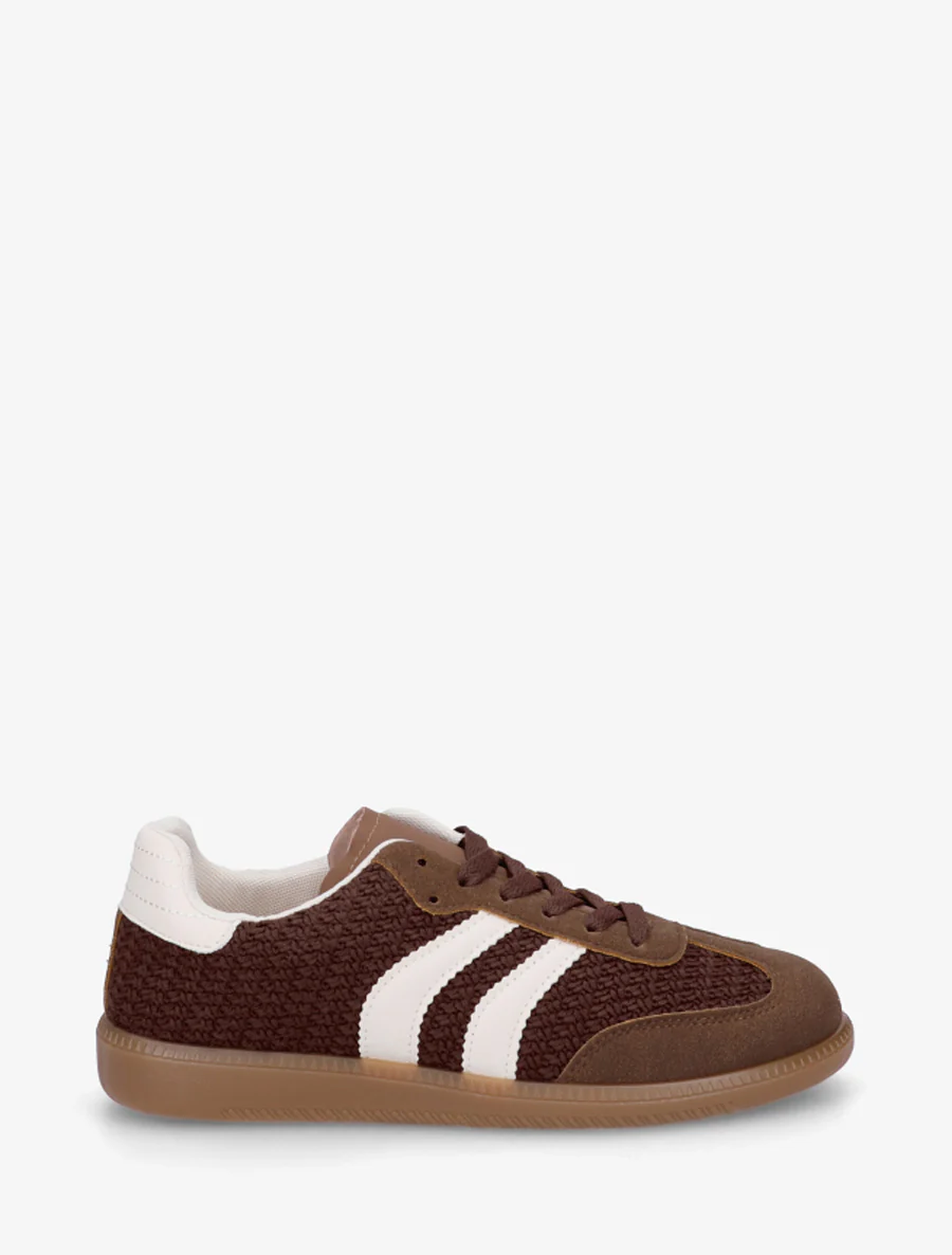 Meshsneakers met contrasterende strepen - Bruin