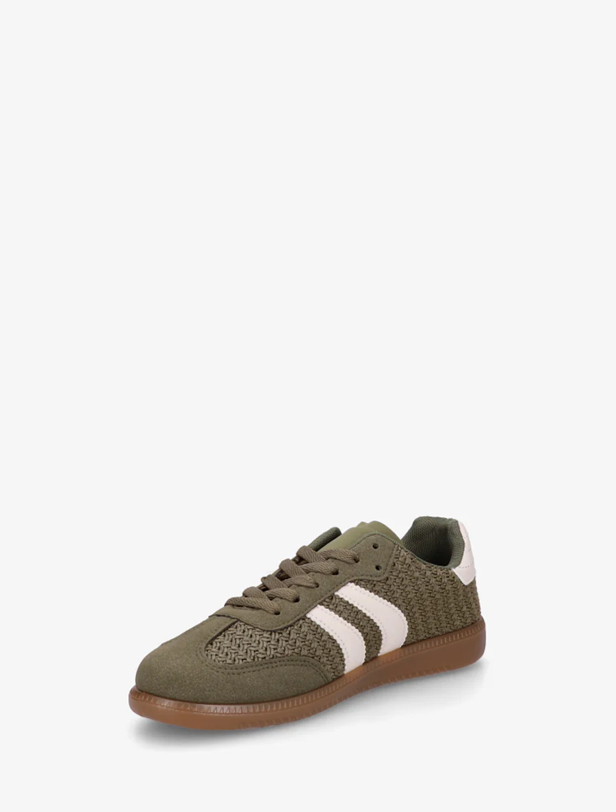Meshsneakers met contrasterende strepen - Kaki - Image 3