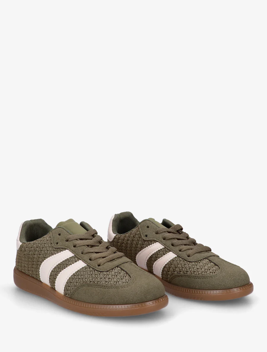 Meshsneakers met contrasterende strepen - Kaki - Image 4