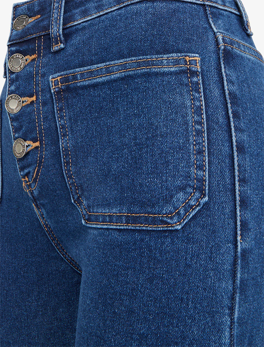 Met knopen versierde jeans met hoge taille en wijde pijpen - Ongerept blauw - Image 3