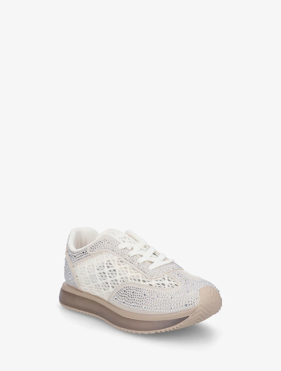 Met strass geborduurde sneakers - Beige - Image 2