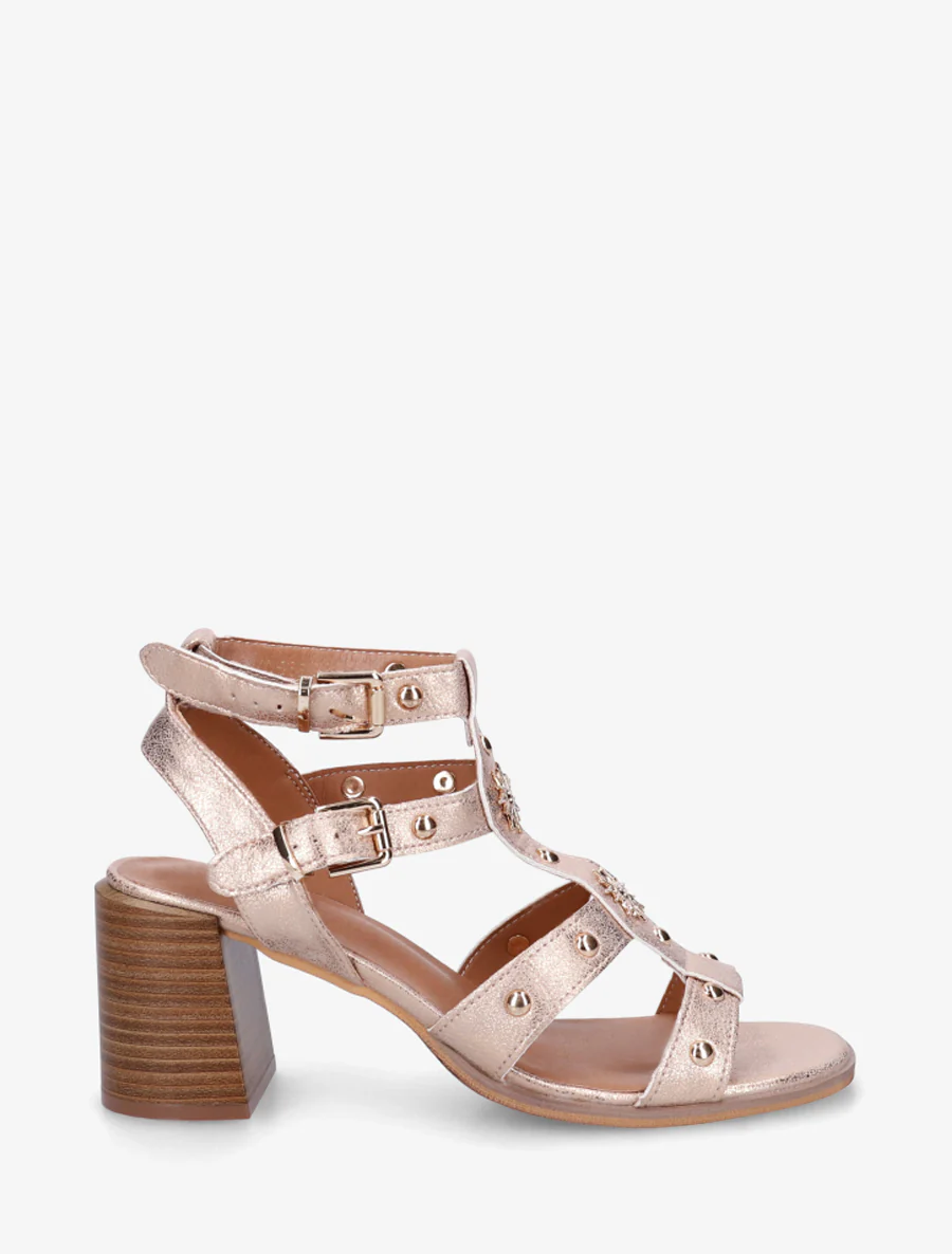 Met studs versierde sandalen met hak - Roségoud
