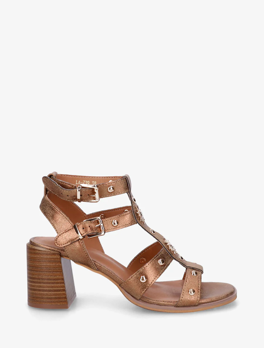 Met studs versierde sandalen met hak - Brons