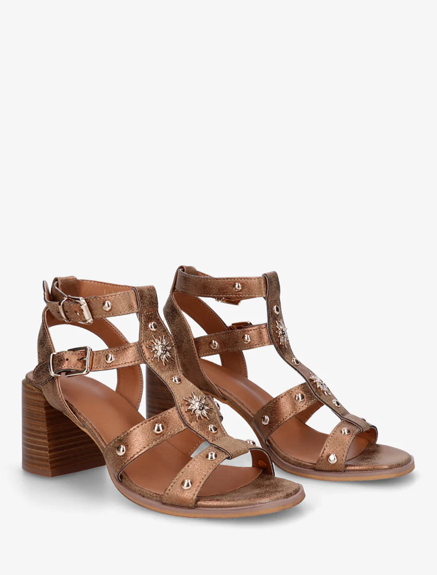 Met studs versierde sandalen met hak - Brons - Image 4
