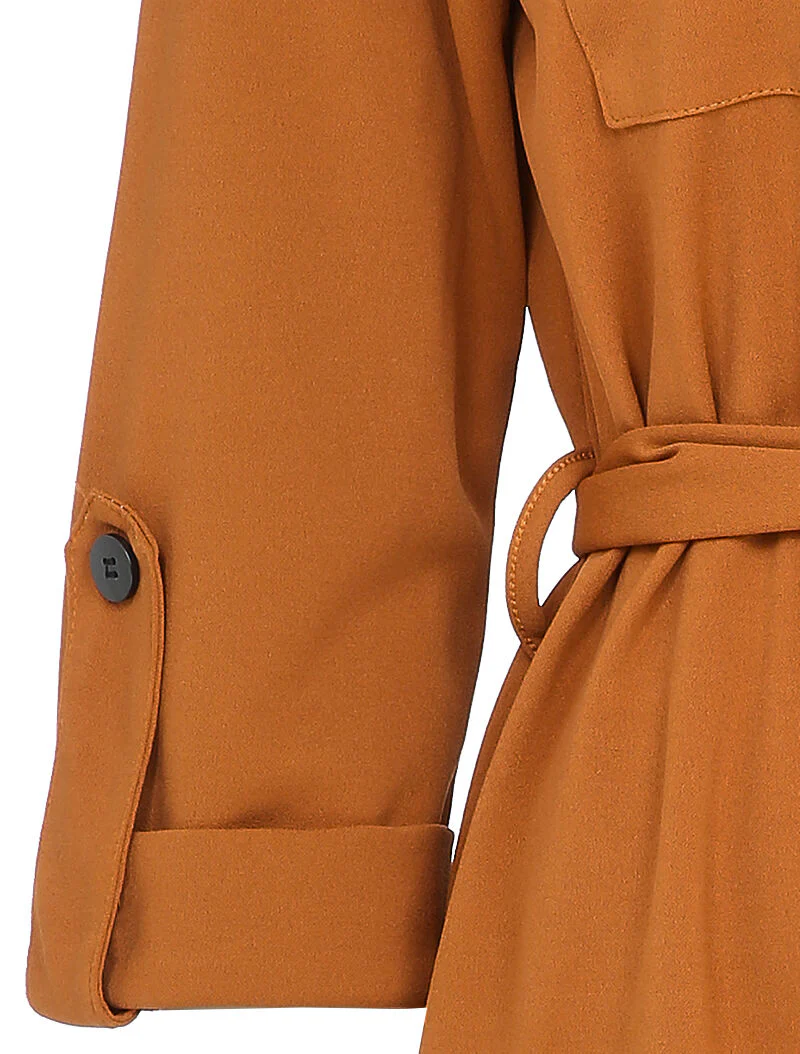 Middellange jurk met borstzakken - Camel - Image 3