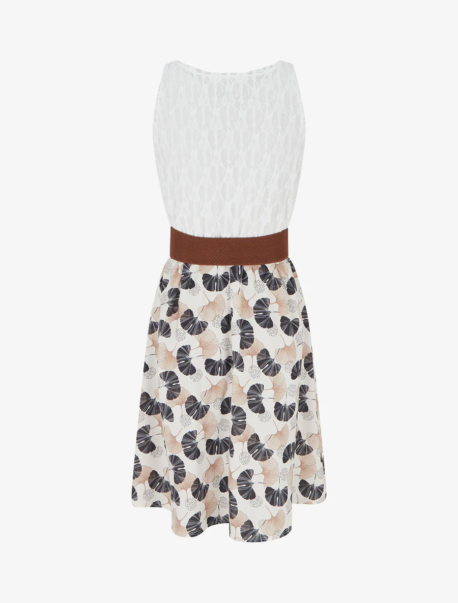 Midi-jurk met ginkgo-print en imitatiebandjes. - Zwart - Image 2