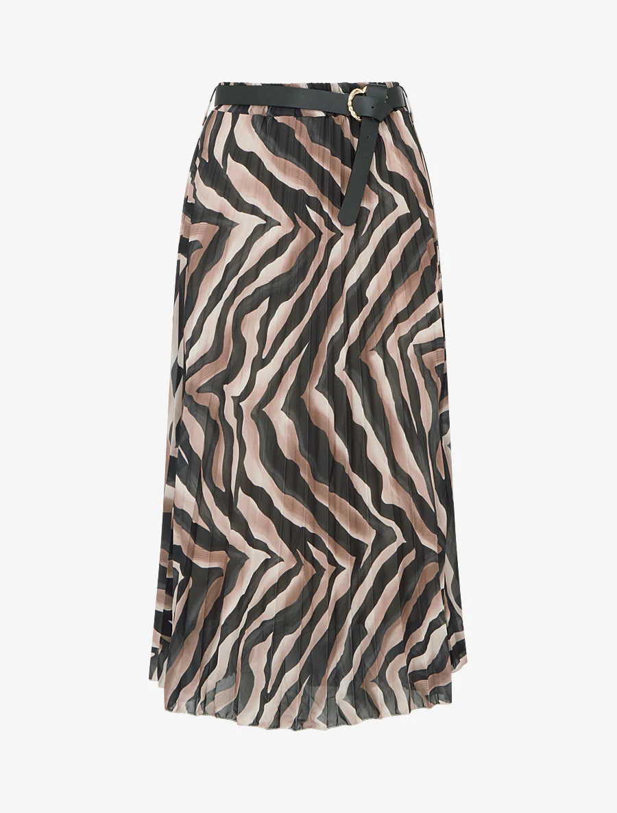 Midirok met plooien en fantasieprint - Zwart