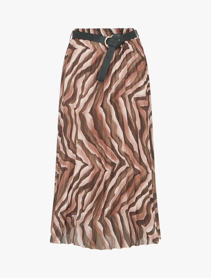 Midirok met plooien en fantasieprint - Bruin