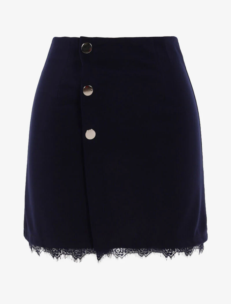 Mini trapeze rok met drukknopen - marineblauw