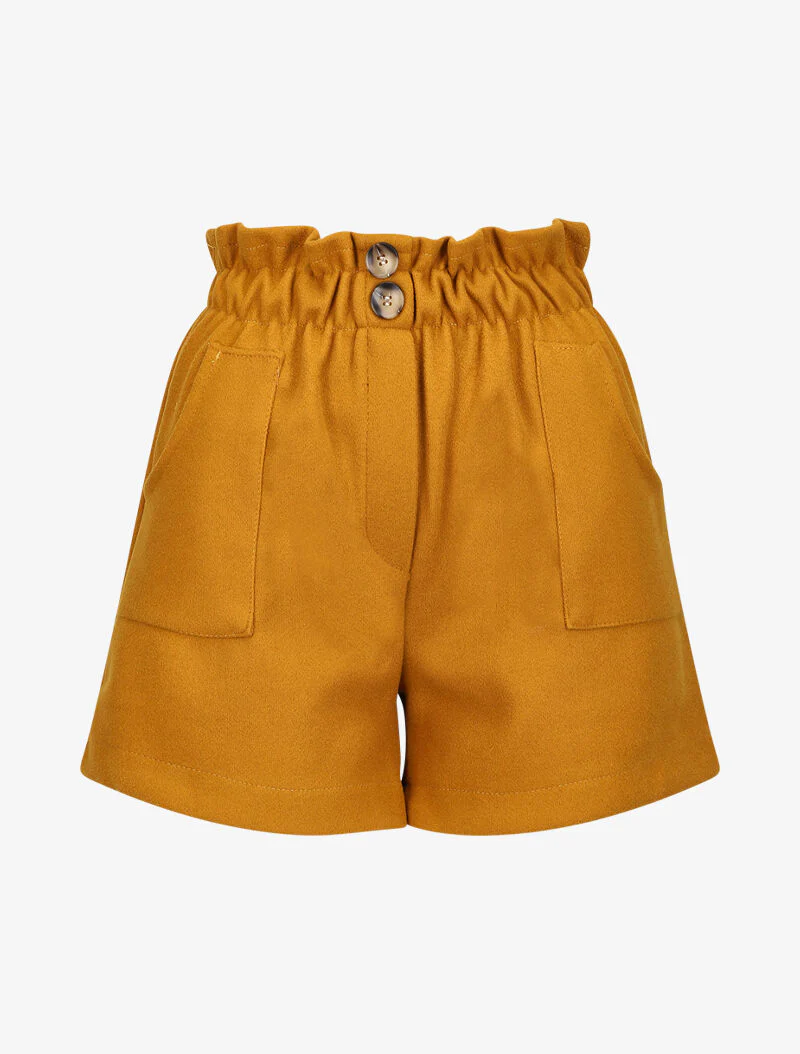 Mini short taille haute paperbag - Mosterdkleur