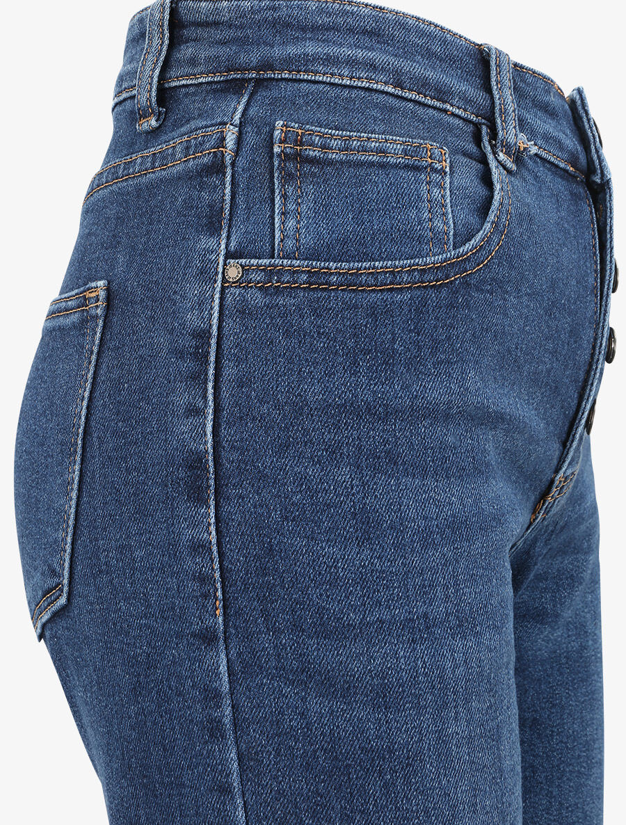 Moeder hoge taille knoopje jeans - Blauw denim - Image 3