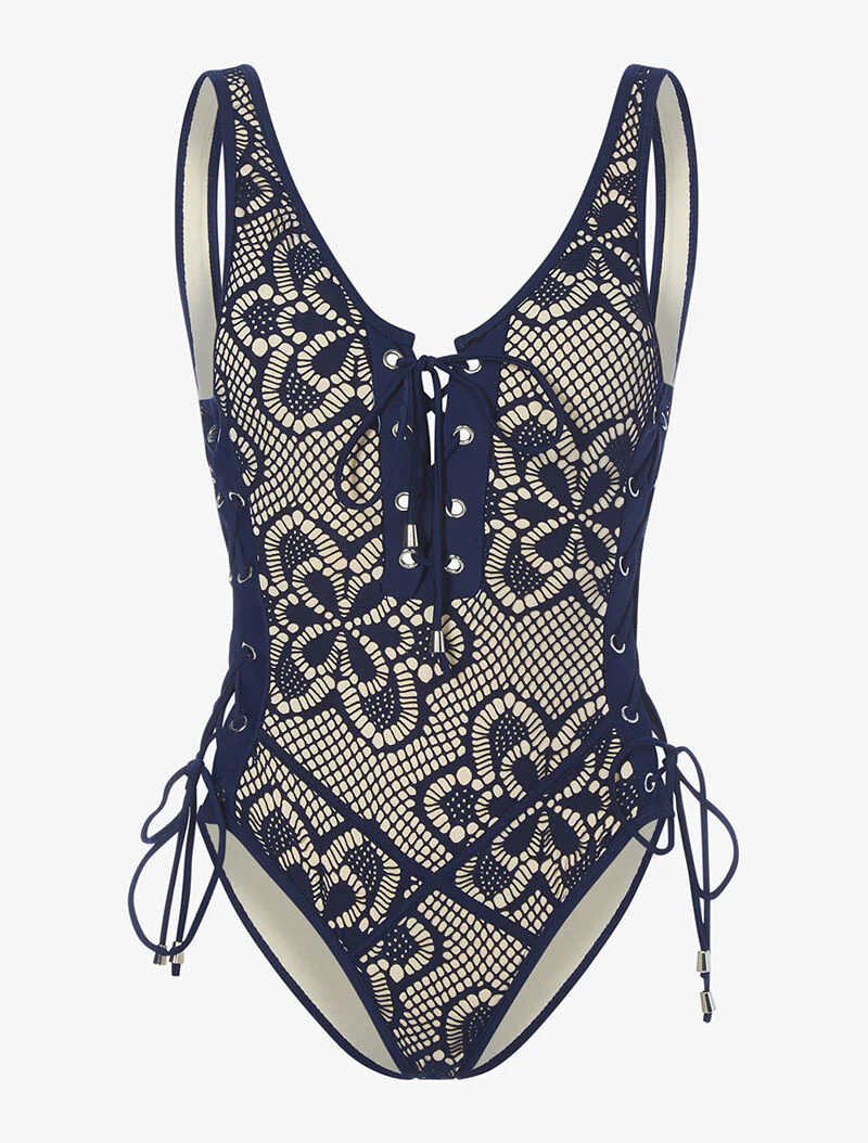 Monokini haakeffect - marineblauw