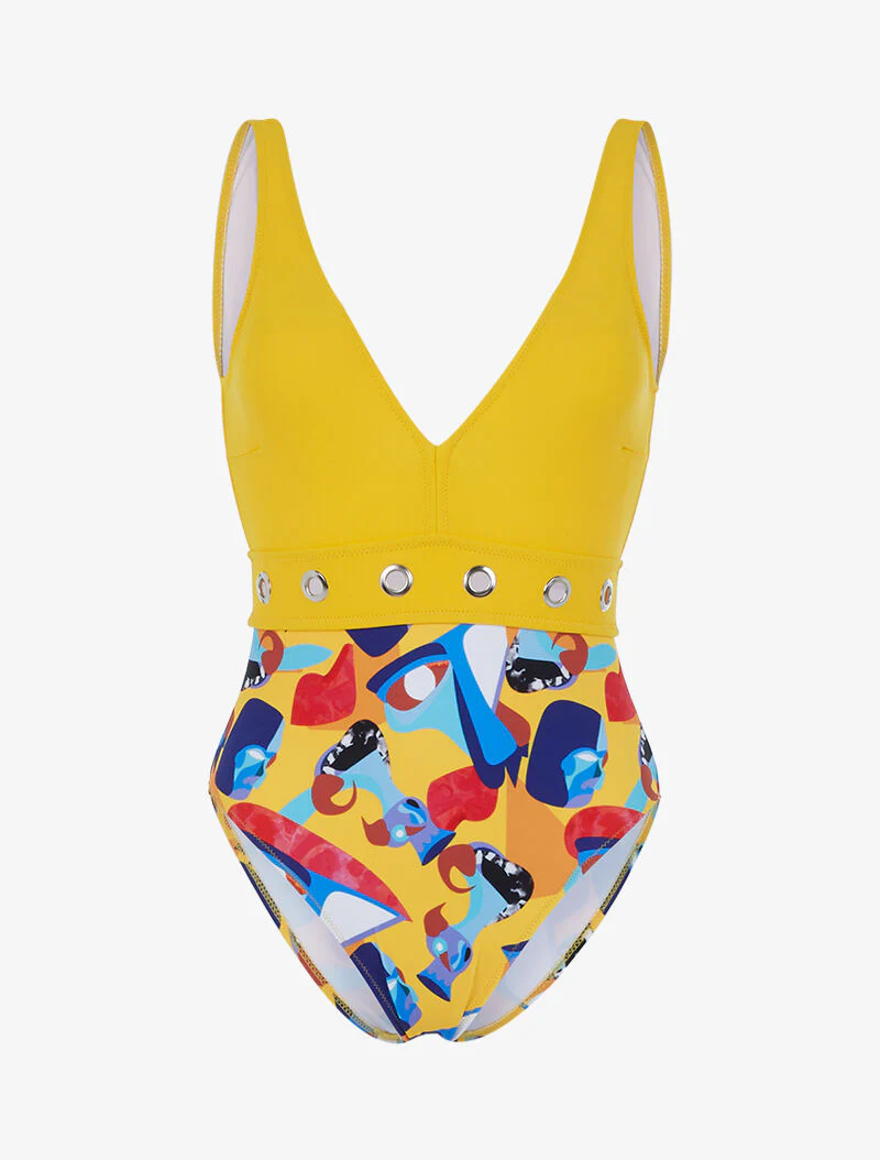 Monokini met grafische print in kleur - geel/multi