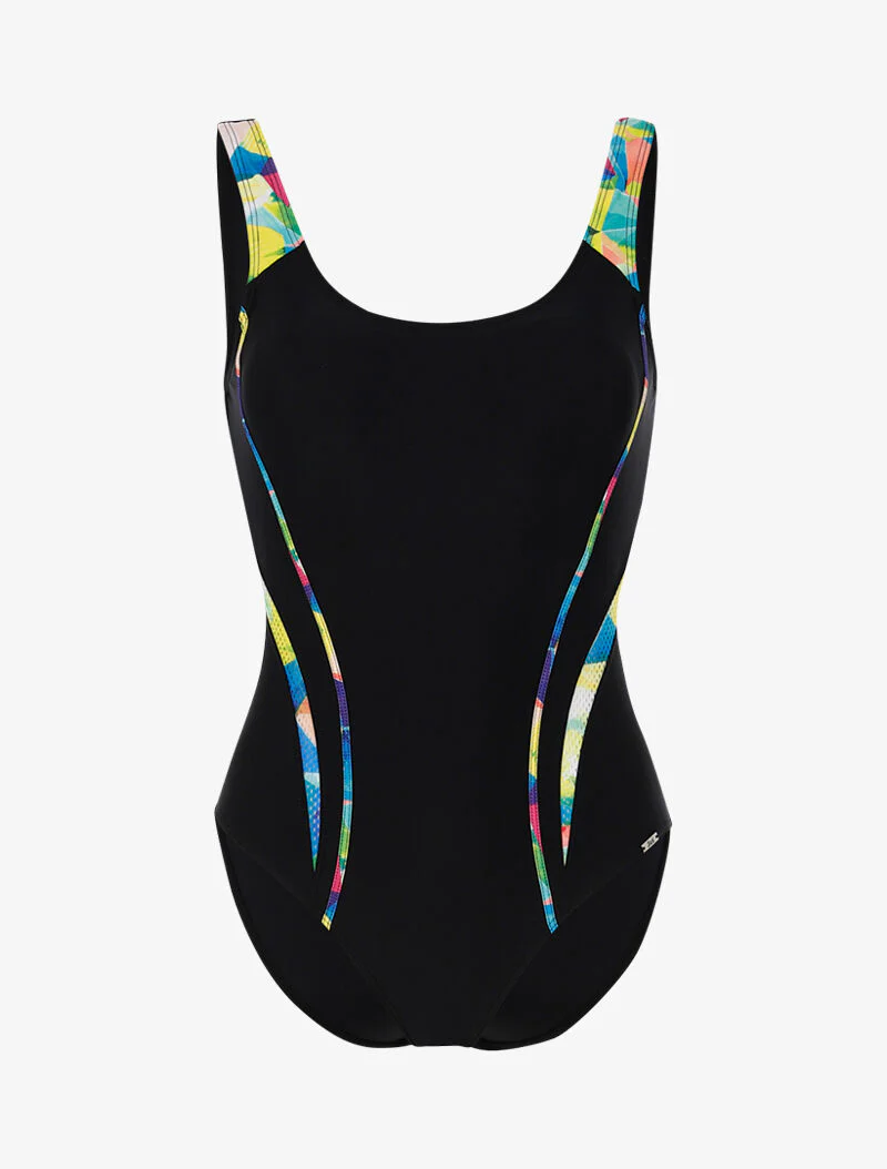 Monokini met gekleurde uitsnijdingen - zwart