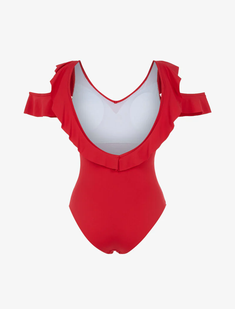 Monokini met ruches - rood - Image 2