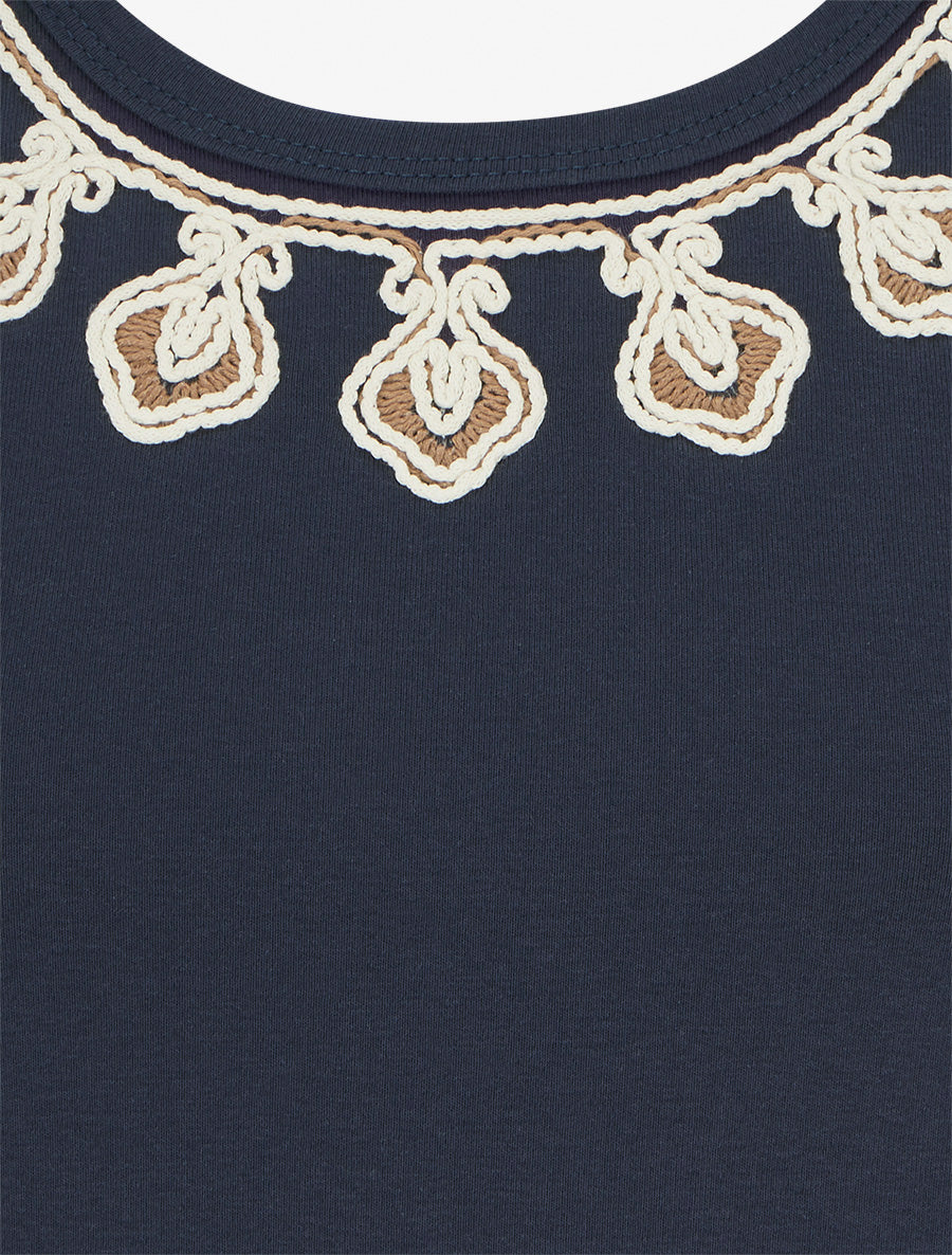Mouwloos effen T-shirt met gestileerde kraag - Marine - Image 3
