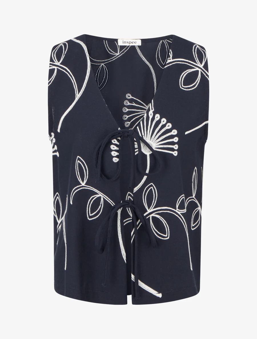 Mouwloos linnen-look vest - Marine