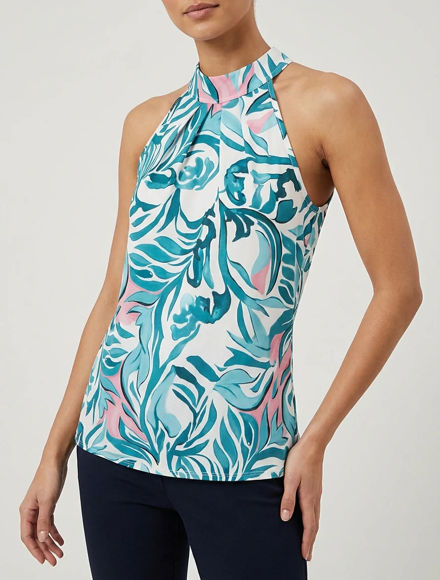Mouwloos topje met fantasieprint - Watergroen - Image 4