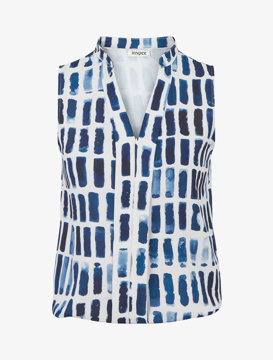 Mouwloos topje met fantasieprint - Marine
