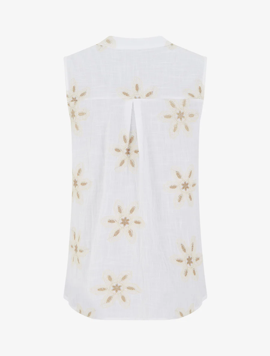 Mouwloze blouse met bloemenborduursels - Wit - Image 2