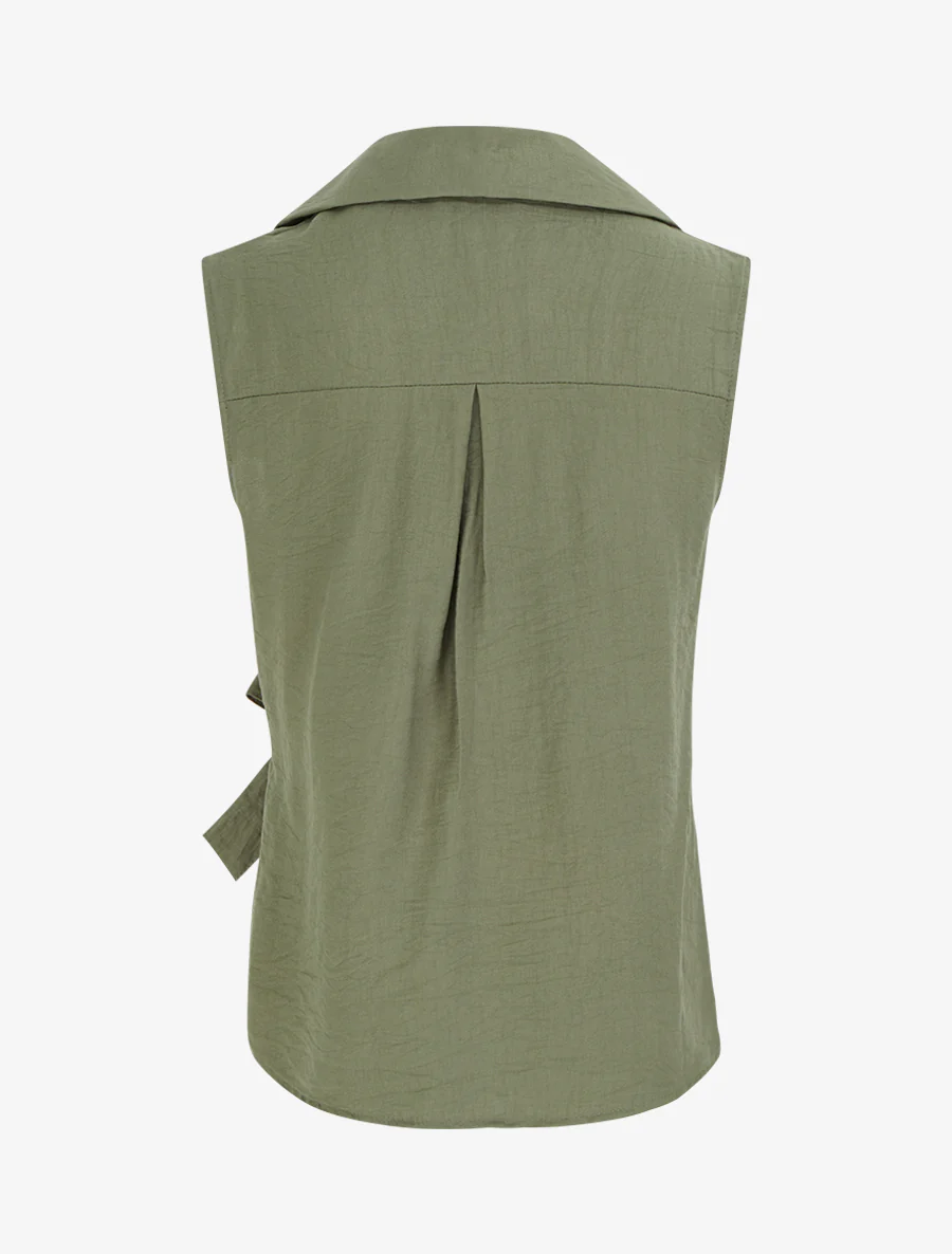 Mouwloze blouse met drapeereffect - Kaki - Image 2