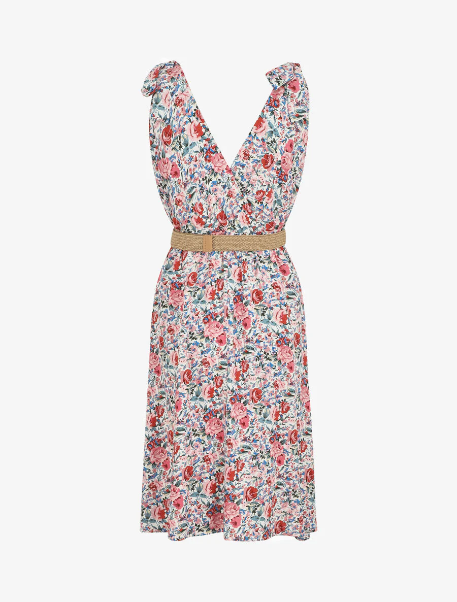 Mouwloze halflange jurk met wilde bloemenprint - wit - Image 2