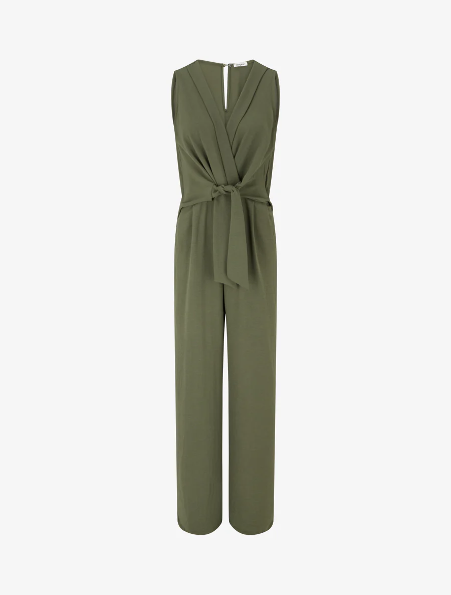 Mouwloze jumpsuit met overslagkraag - Kaki