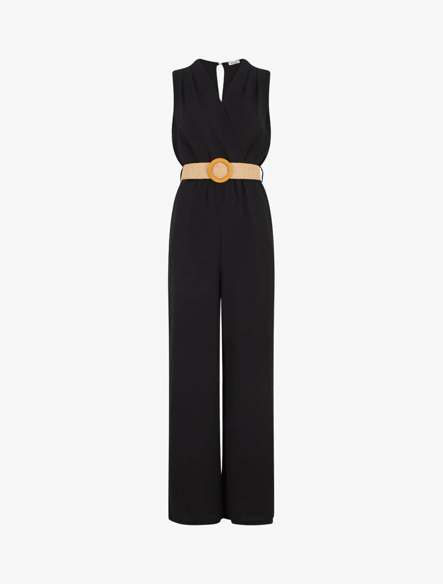 Mouwloze jumpsuit zonder riem en recht model - Zwart