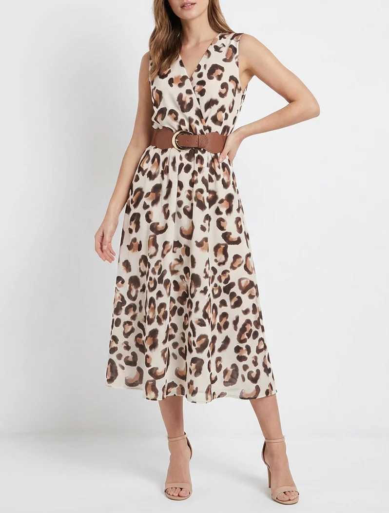 Mouwloze jurk met luipaardprint - Bruin - Image 4