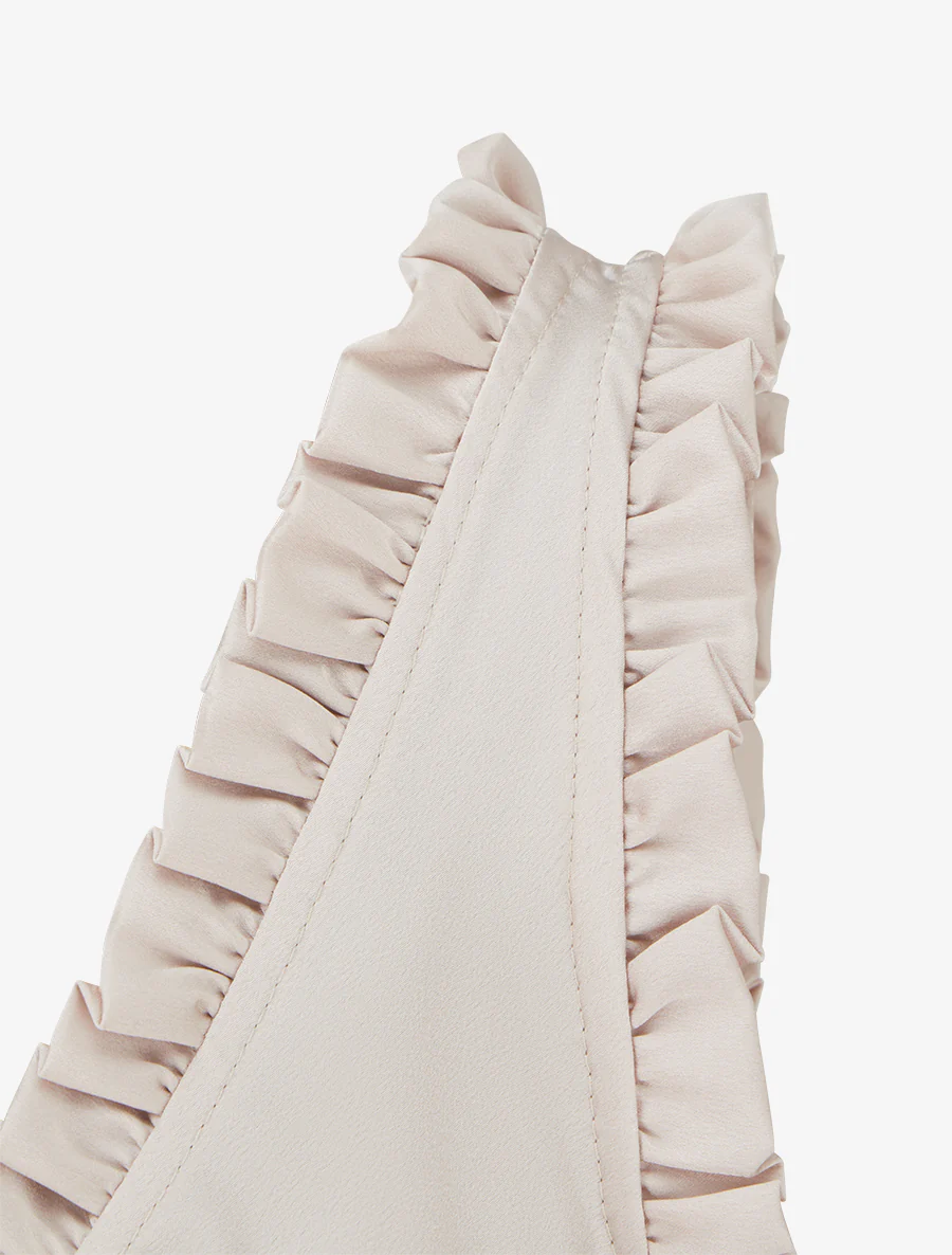 Mouwloze satijnen top met rucheskraag - Beige - Image 3