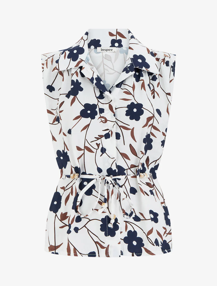 Mouwloze top met bloemendessin - Marine